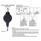 HOGXUAE 3Pack Retractable Plant Hanger Pulley System with Adjustable Rope