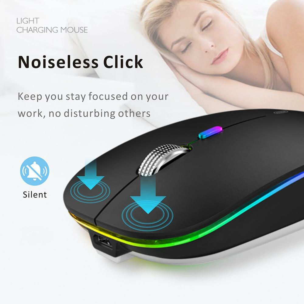 Uiosmuph LED Wireless Mouse, G12 Slim Rechargeable Silent Mouse, 2.4G Portable