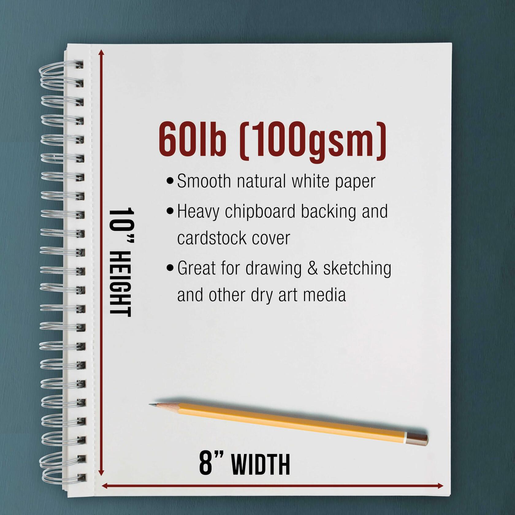 U.S. Art Supply 8"x10" Sketch Book Pad, 2 Pack (100 Sheets Each), 60lb (100gsm)