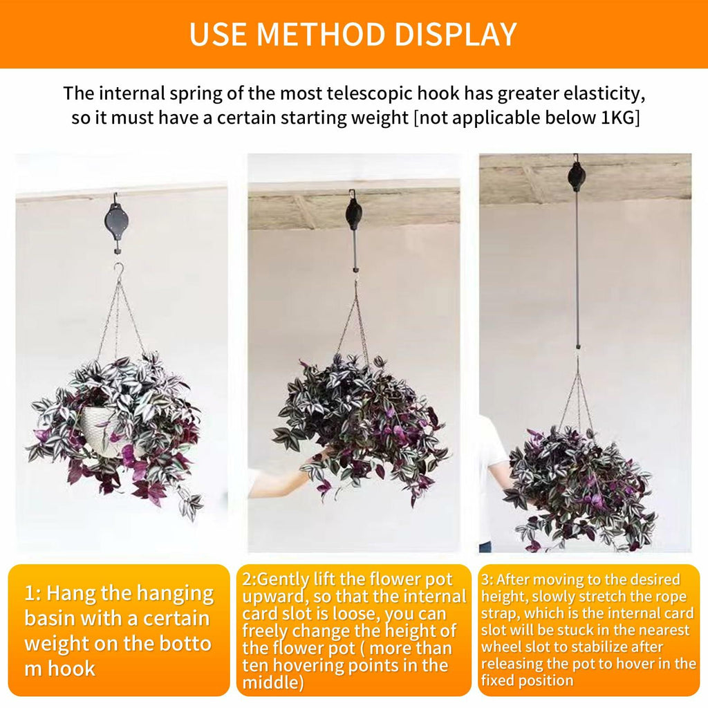 HOGXUAE 3Pack Retractable Plant Hanger Pulley System with Adjustable Rope