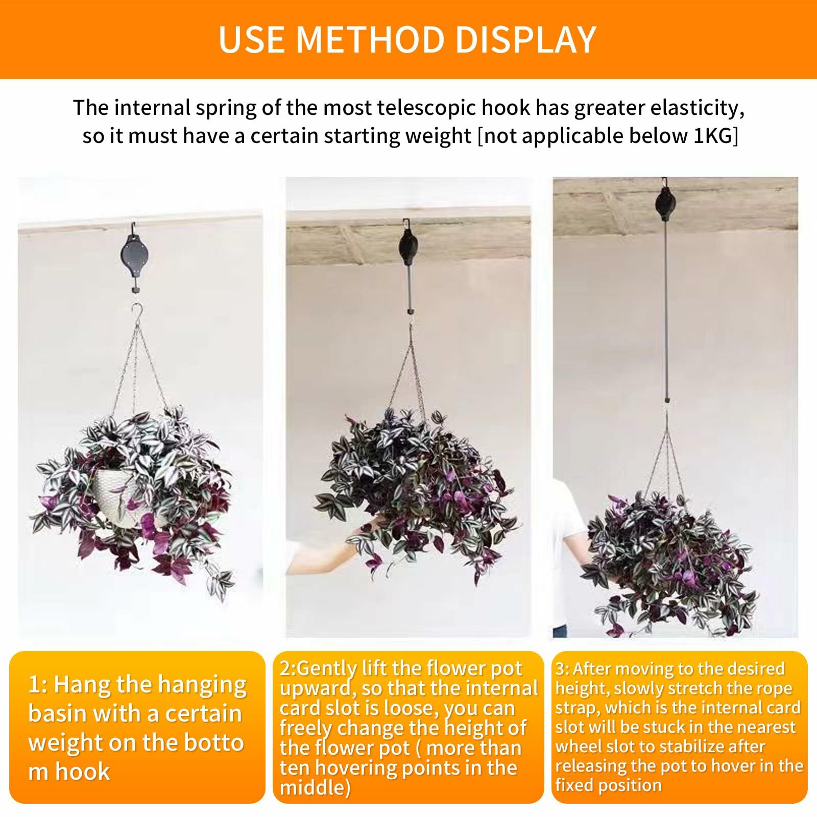 HOGXUAE 3Pack Retractable Plant Hanger Pulley System with Adjustable Rope
