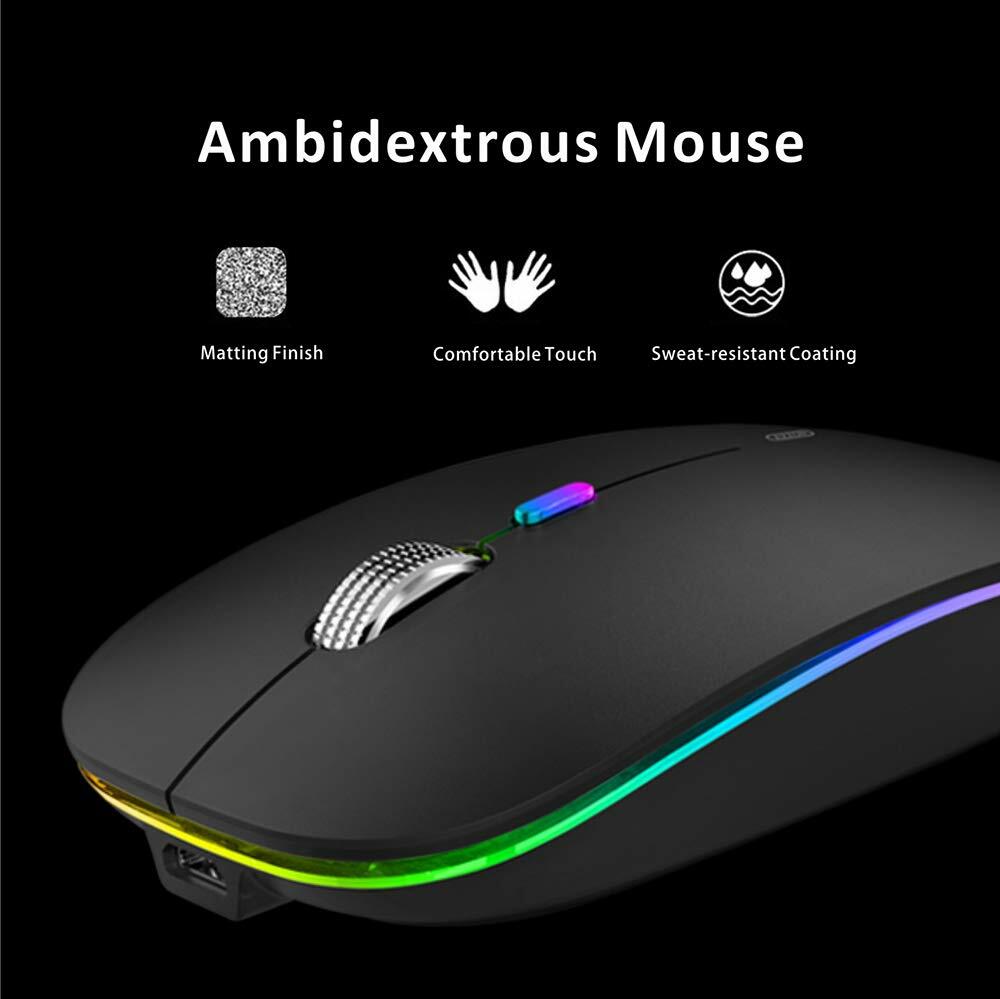 Uiosmuph LED Wireless Mouse, G12 Slim Rechargeable Silent Mouse, 2.4G Portable