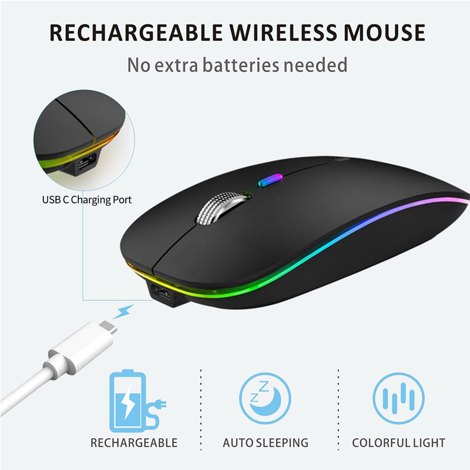 Uiosmuph LED Wireless Mouse, G12 Slim Rechargeable Silent Mouse, 2.4G Portable