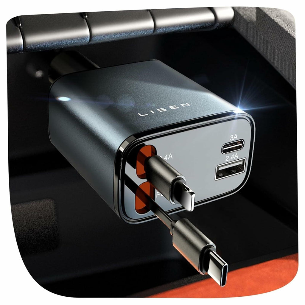 LISEN Retractable Car Charger, Gifts for Him Her, Cars Adapter USB C Fast