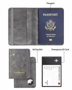 Stouchi AirTag Passport Wallet, Grey, Unisex, Faux Leather, RFID Blocking,