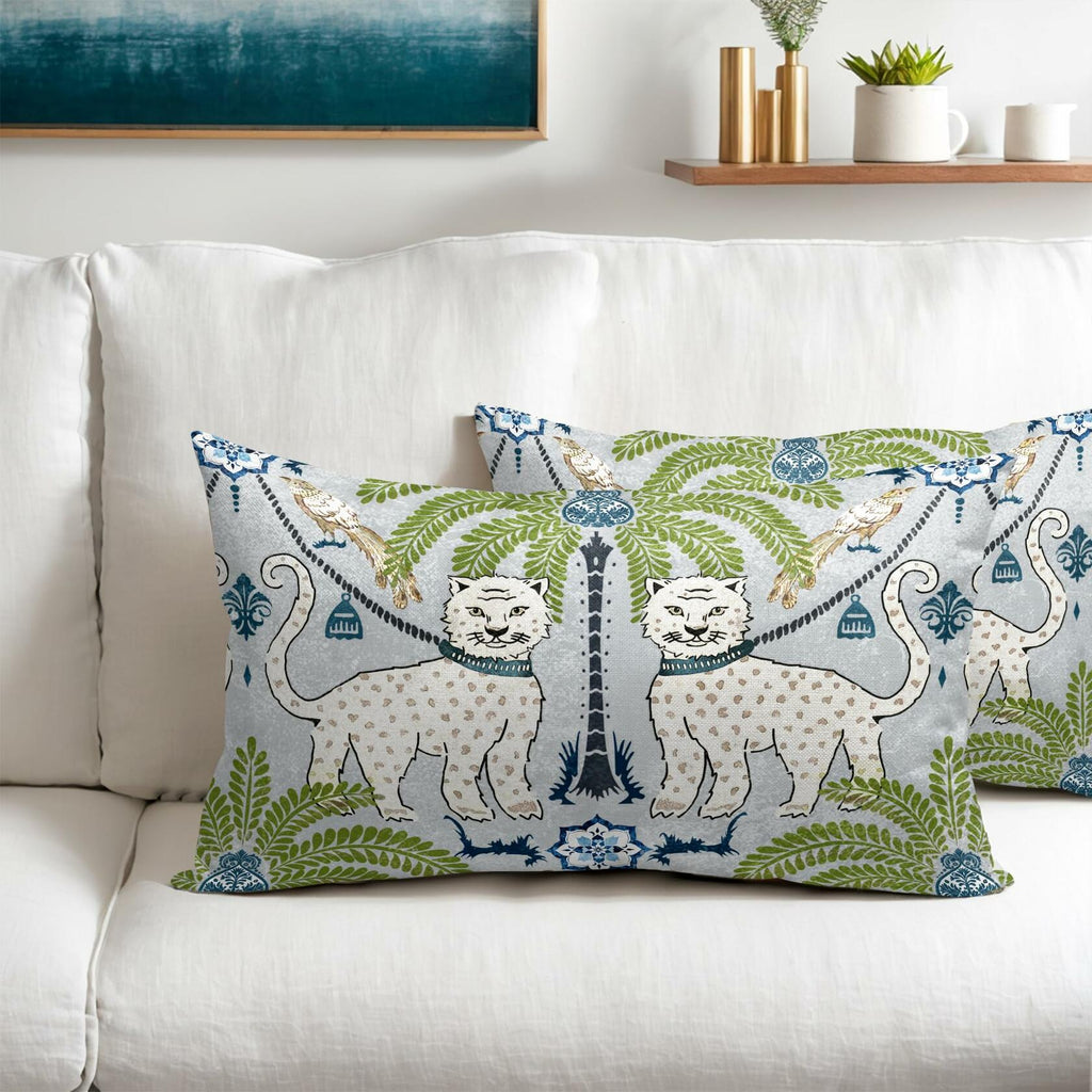 Chinoiserie Animal Print Leopard Tropical Tree Lumbar Pillow Covers 12X20 Inch