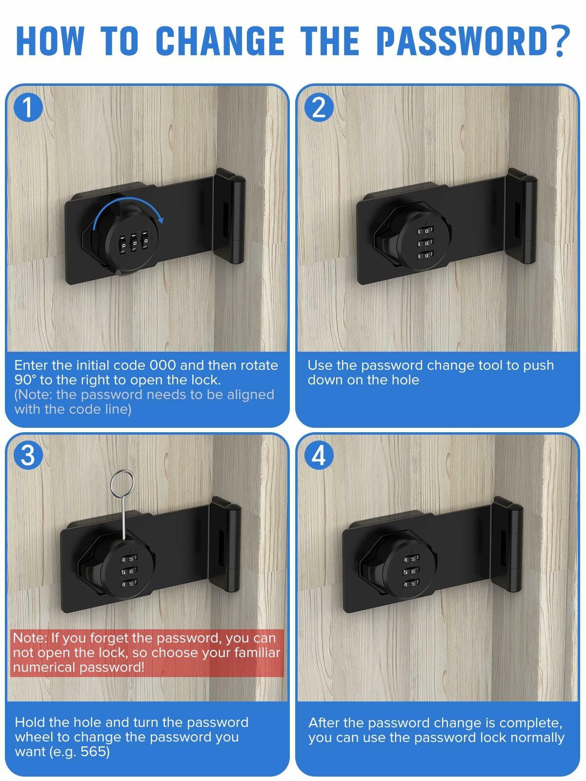 Cabinet Password Hasp Locks, 90 Degree Barn Door Lock, Household Security
