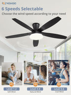 ZMISHIBO 52 inch Ceiling Fans with Lights and Remote/APP Control,Black Low