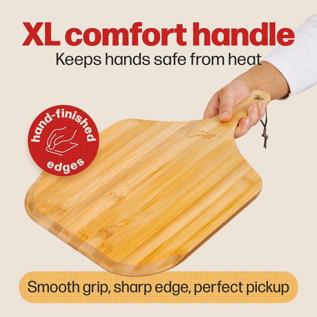 HANS GRILL Wooden Pizza Peel 12 Inch - Bamboo Wood Pizza Peel 12 Inch Paddle For
