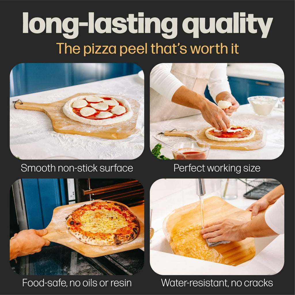 HANS GRILL Wooden Pizza Peel 12 Inch - Bamboo Wood Pizza Peel 12 Inch Paddle For