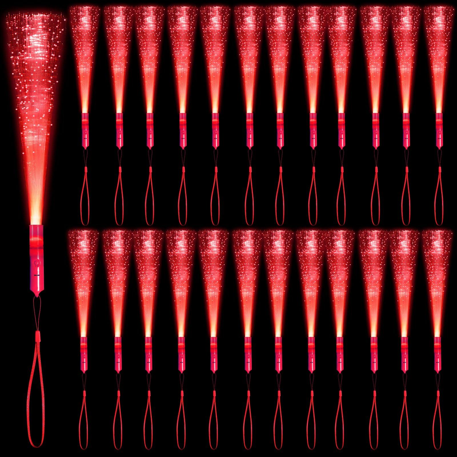 48 PCS Red Glow Fiber Wands Sticks LED Light Wands 3 Modes Flashing Fiber Optic
