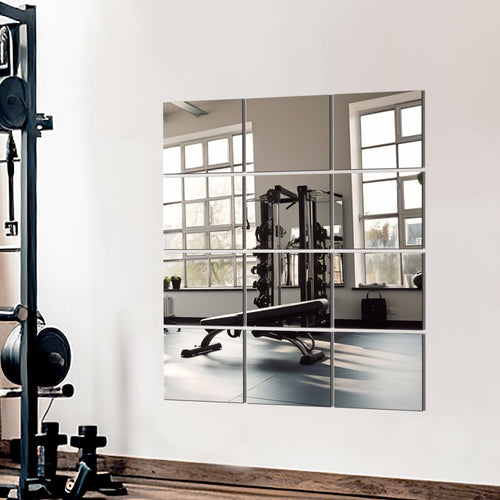 12 Pack TRAHOME Home Gym Mirror Tiles for Wall, 14"x12" Full Length Home Gym