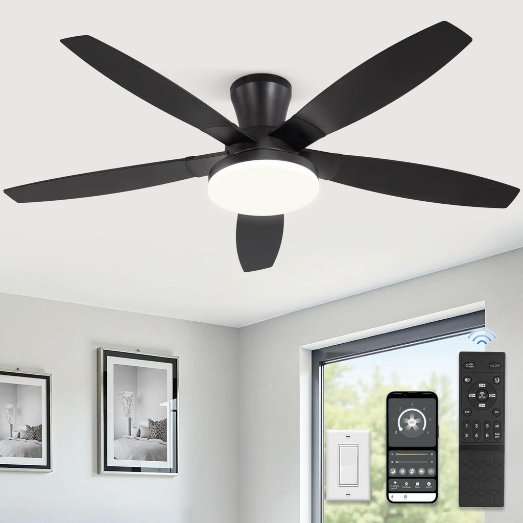 ZMISHIBO 52 inch Ceiling Fans with Lights and Remote/APP Control,Black Low