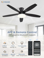 ZMISHIBO 52 inch Ceiling Fans with Lights and Remote/APP Control,Black Low