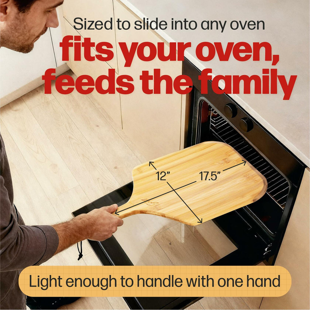 HANS GRILL Wooden Pizza Peel 12 Inch - Bamboo Wood Pizza Peel 12 Inch Paddle For