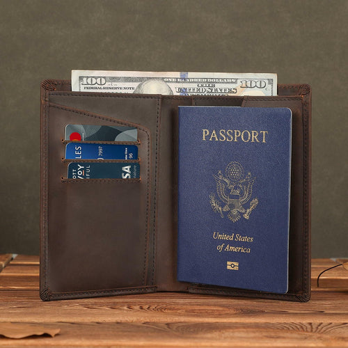 Polare Functional RFID Blocking Leather Passport Holder Travel Bifold Wallet For