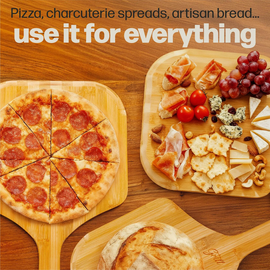 HANS GRILL Wooden Pizza Peel 12 Inch - Bamboo Wood Pizza Peel 12 Inch Paddle For