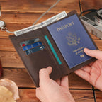 Polare Functional RFID Blocking Leather Passport Holder Travel Bifold Wallet For