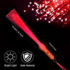 48 PCS Red Glow Fiber Wands Sticks LED Light Wands 3 Modes Flashing Fiber Optic