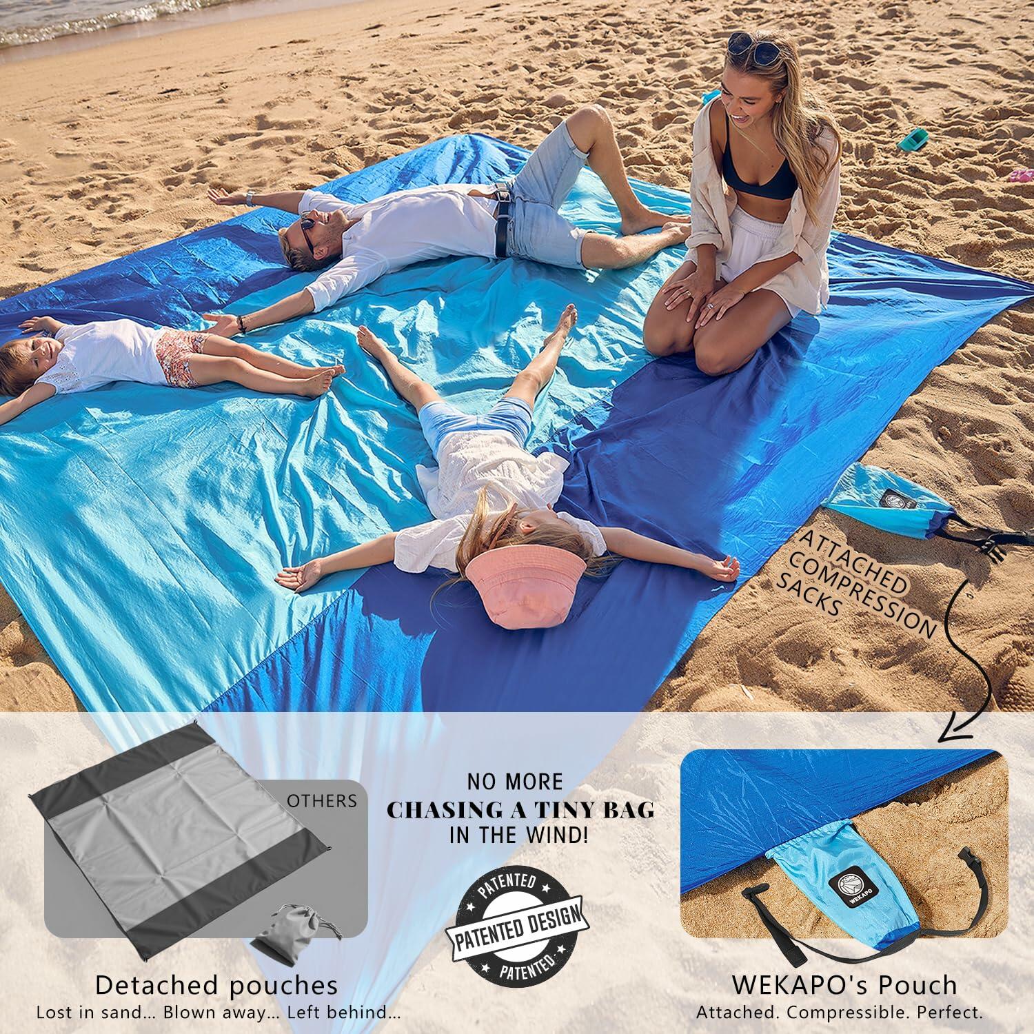 WEKAPO Beach Blanket Sandproof, Extra Large Beach Mat, Big & Compact Sand Free
