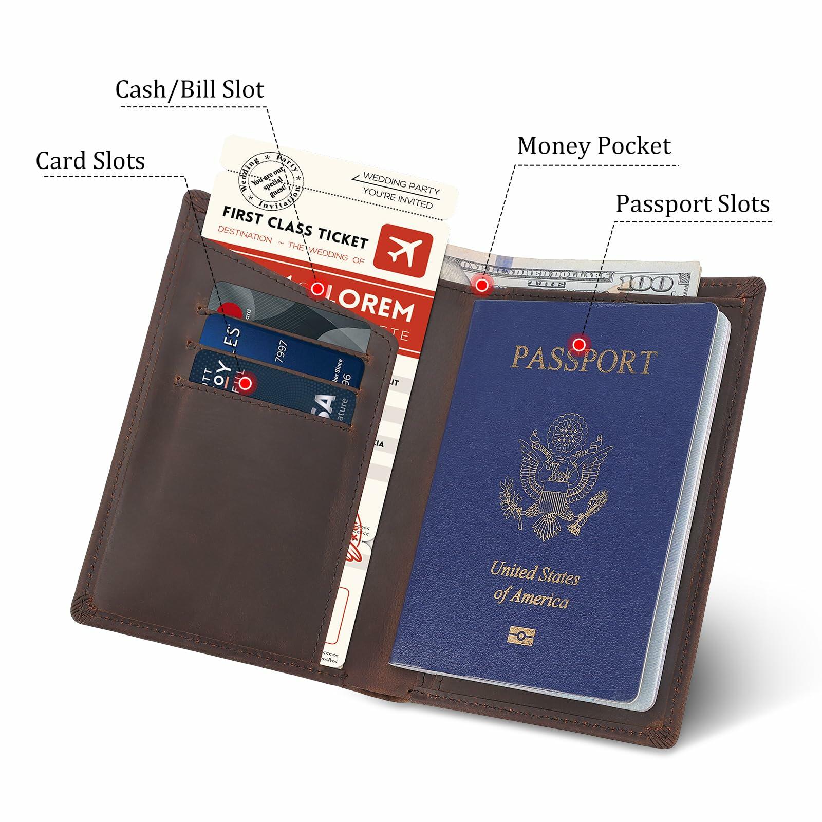 Polare Functional RFID Blocking Leather Passport Holder Travel Bifold Wallet For