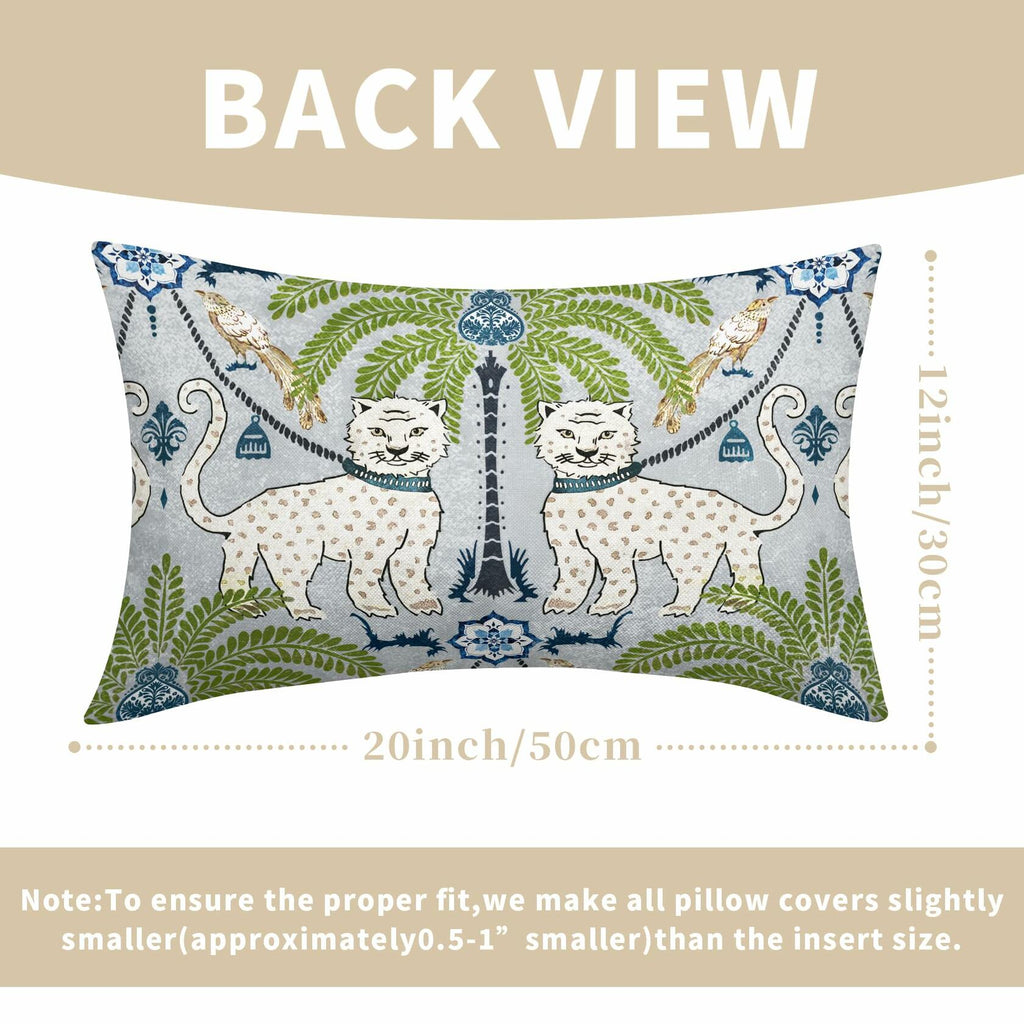 Chinoiserie Animal Print Leopard Tropical Tree Lumbar Pillow Covers 12X20 Inch
