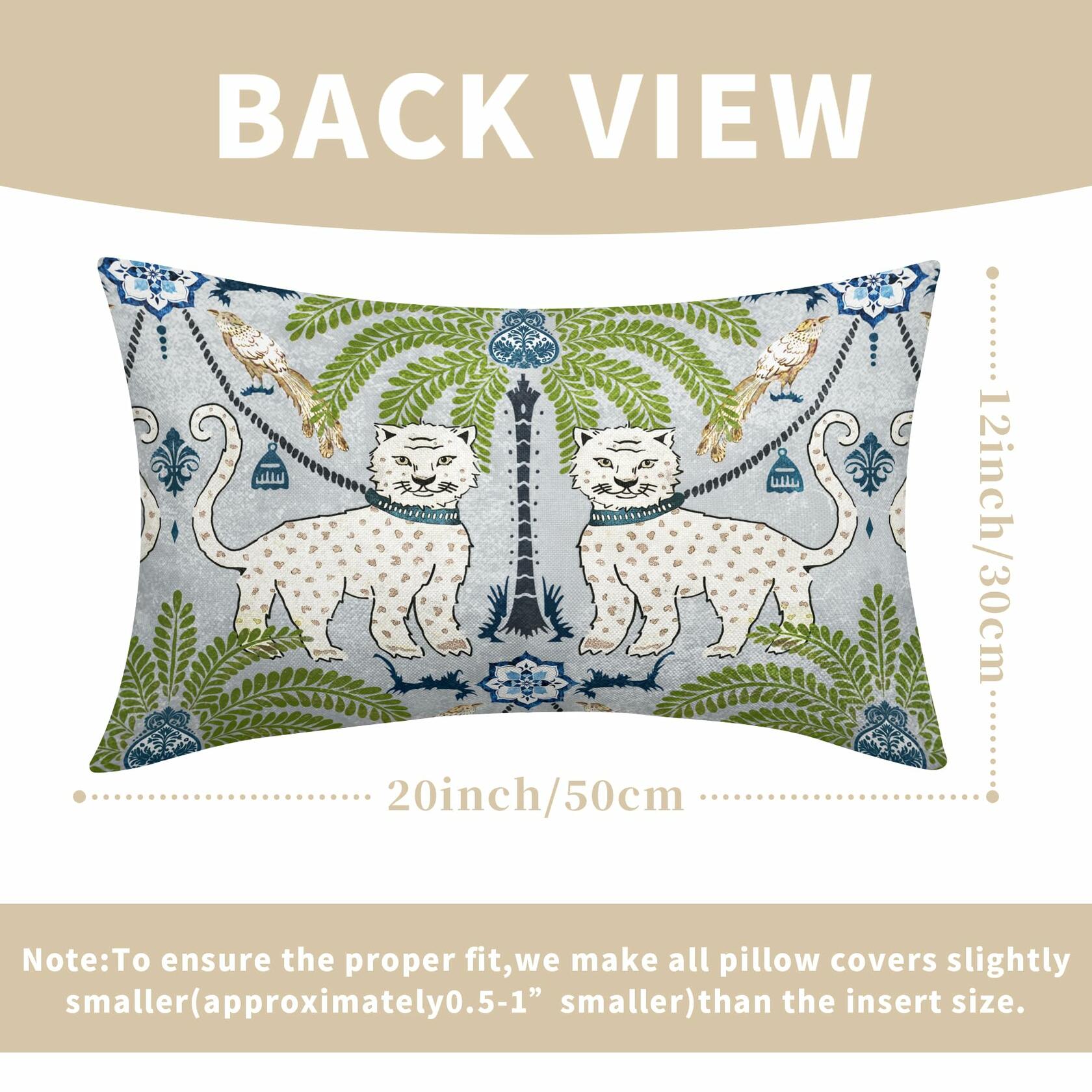 Chinoiserie Animal Print Leopard Tropical Tree Lumbar Pillow Covers 12X20 Inch