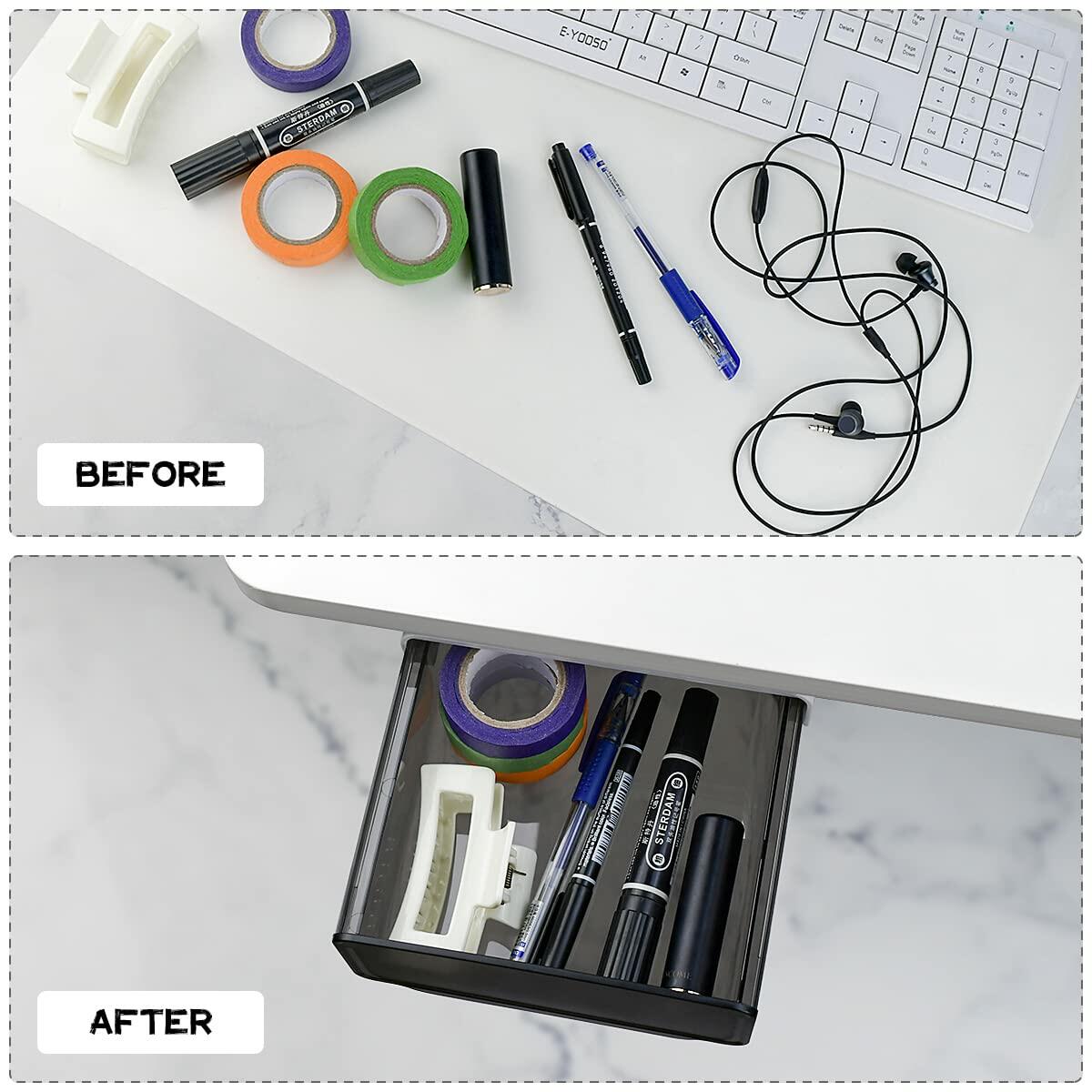 yuntop 1 Pcs Under Desk Drawer, Under Table Hidden Organizer, Plastic