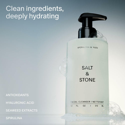 Salt & Stone Facial Cleanser for Women & Men, Spirulina & Yuzu Gentle Facial