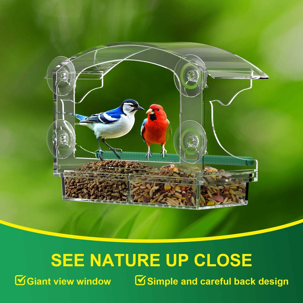 BPYOT Clear Acrylic Window Bird Feeder for Outside with 4 Strong Suction Cups