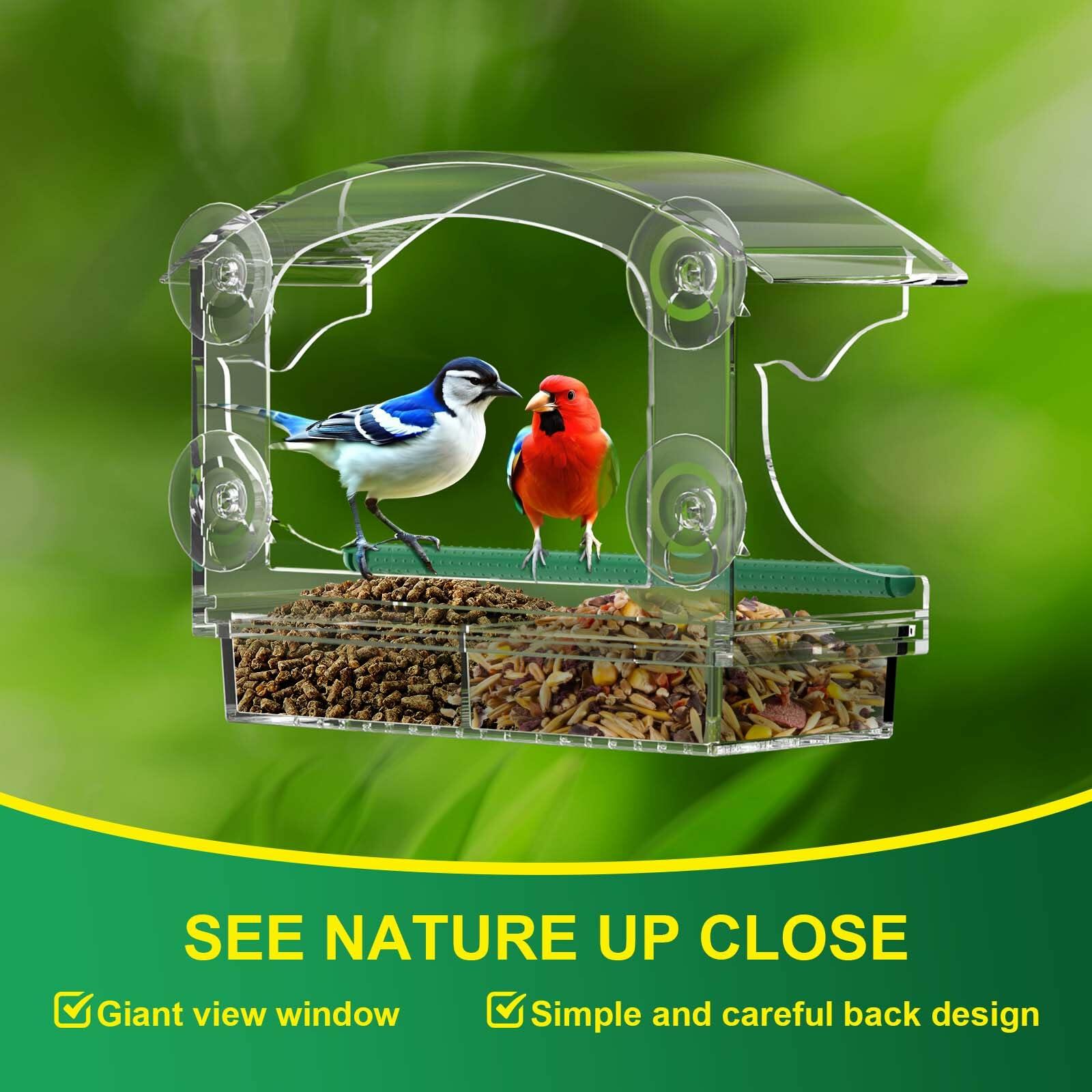 BPYOT Clear Acrylic Window Bird Feeder for Outside with 4 Strong Suction Cups