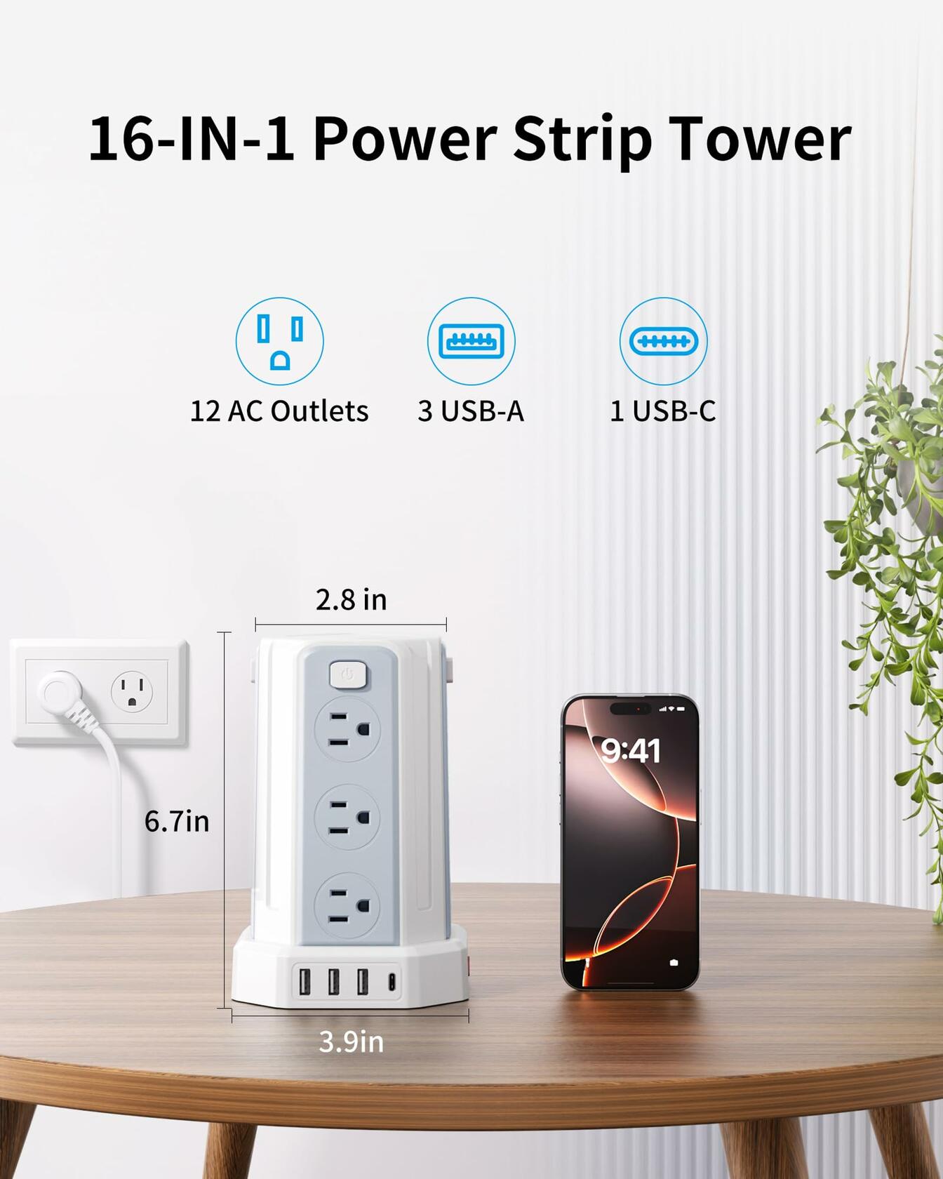 Power Strip Surge Protector, 6.5 Ft Extension Cord with 12 AC Multiple Outlets 4