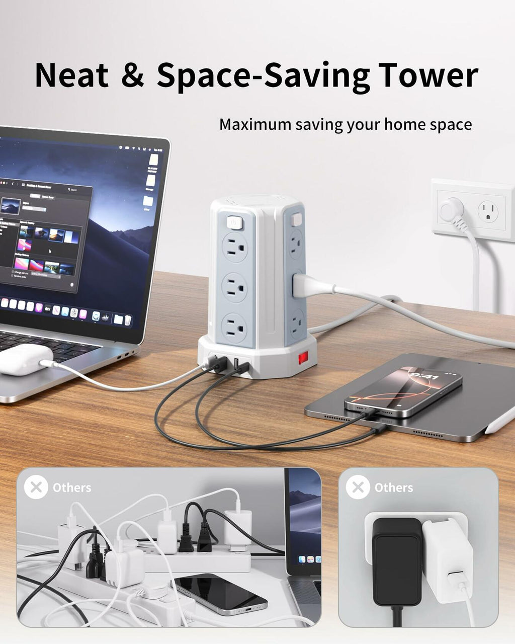 Power Strip Surge Protector, 6.5 Ft Extension Cord with 12 AC Multiple Outlets 4