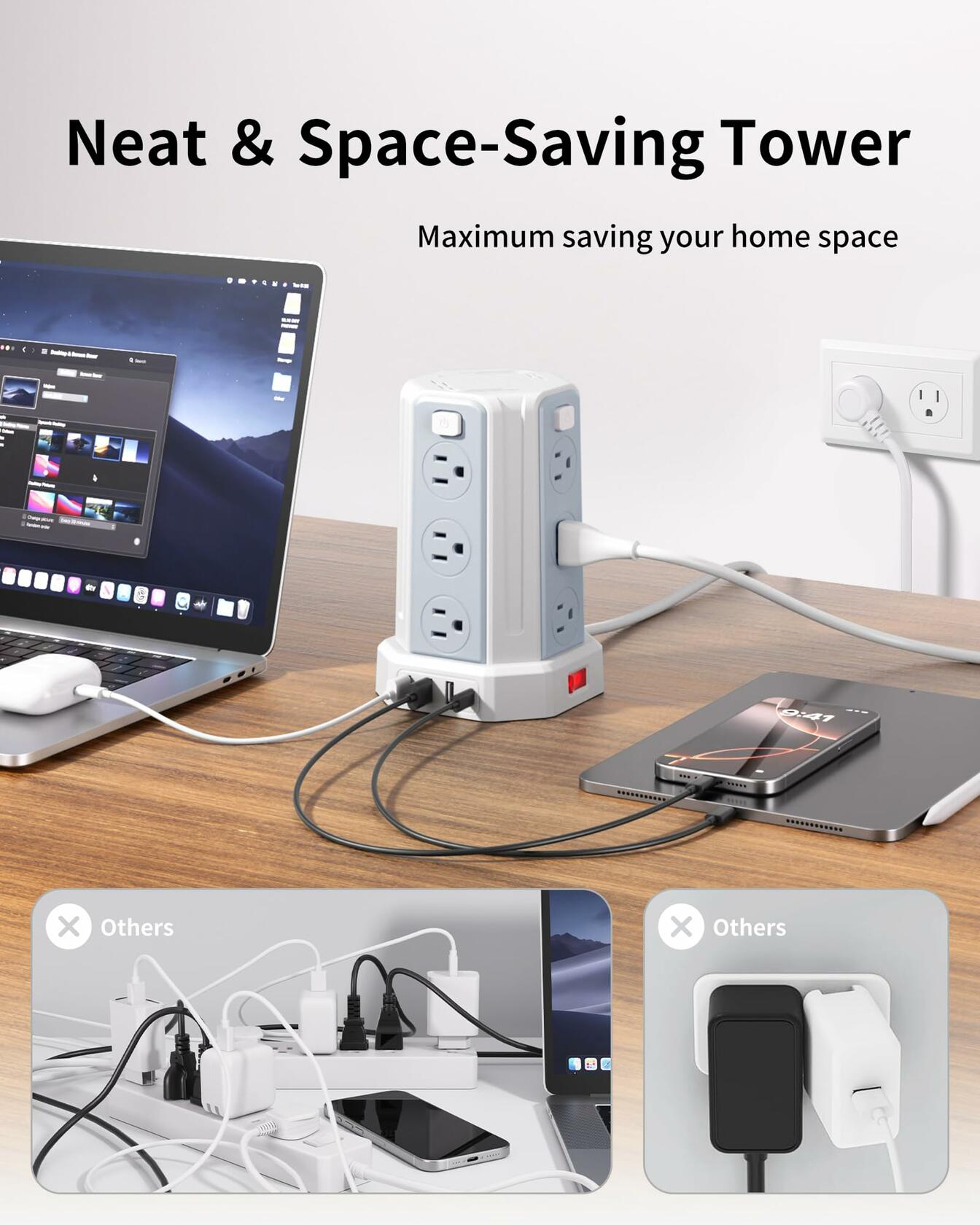 Power Strip Surge Protector, 6.5 Ft Extension Cord with 12 AC Multiple Outlets 4
