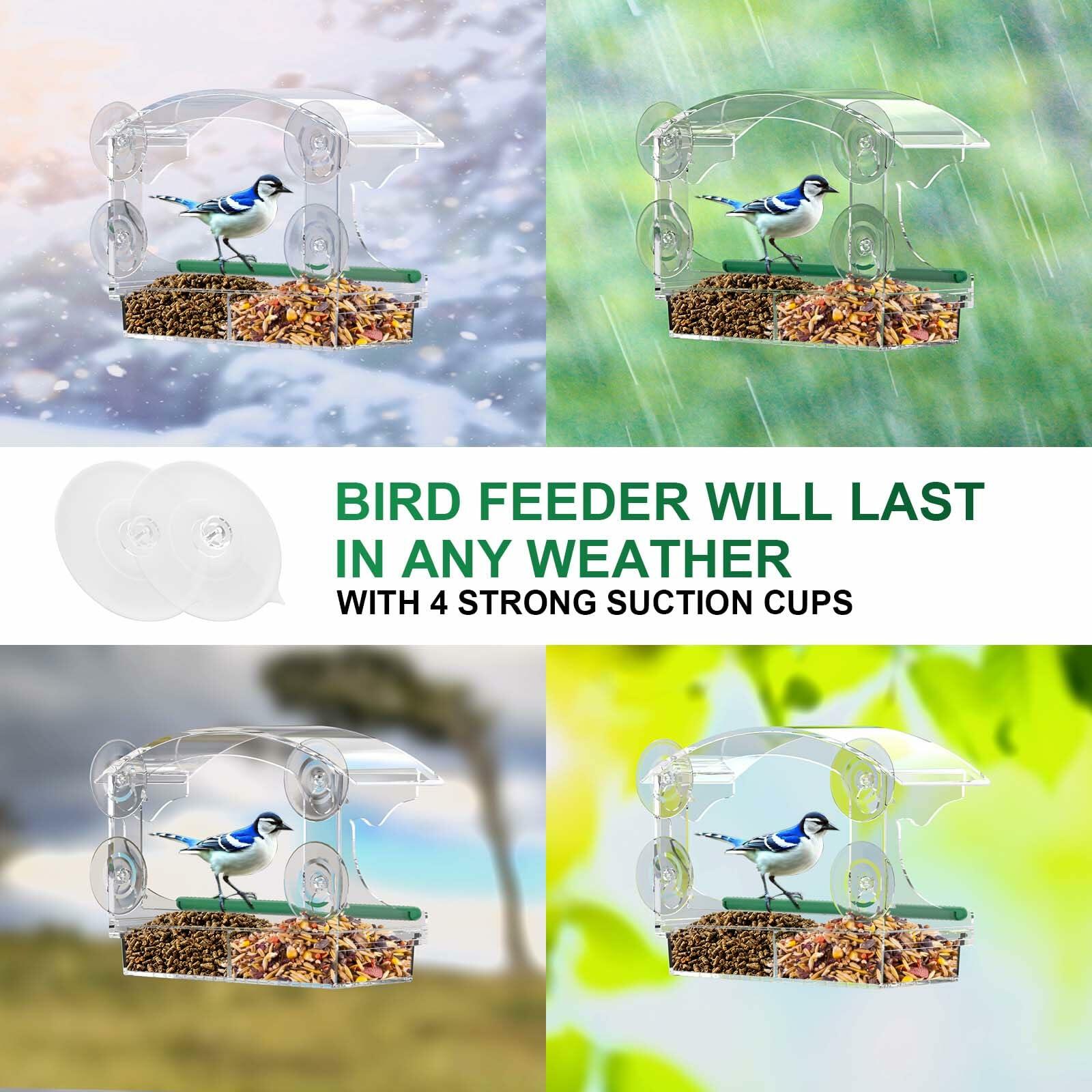 BPYOT Clear Acrylic Window Bird Feeder for Outside with 4 Strong Suction Cups