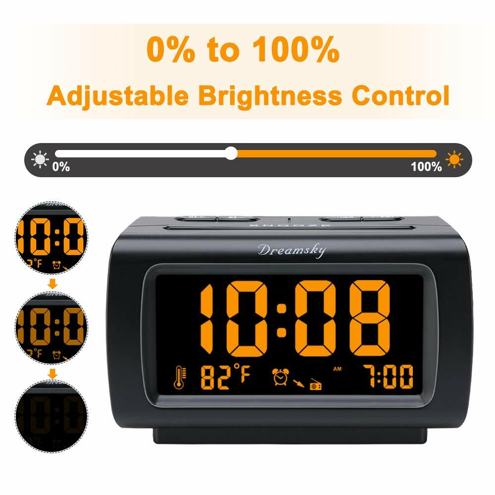 DreamSky Alarm Clock Radios for Bedrooms with Battery Backup, Large Big Numbers