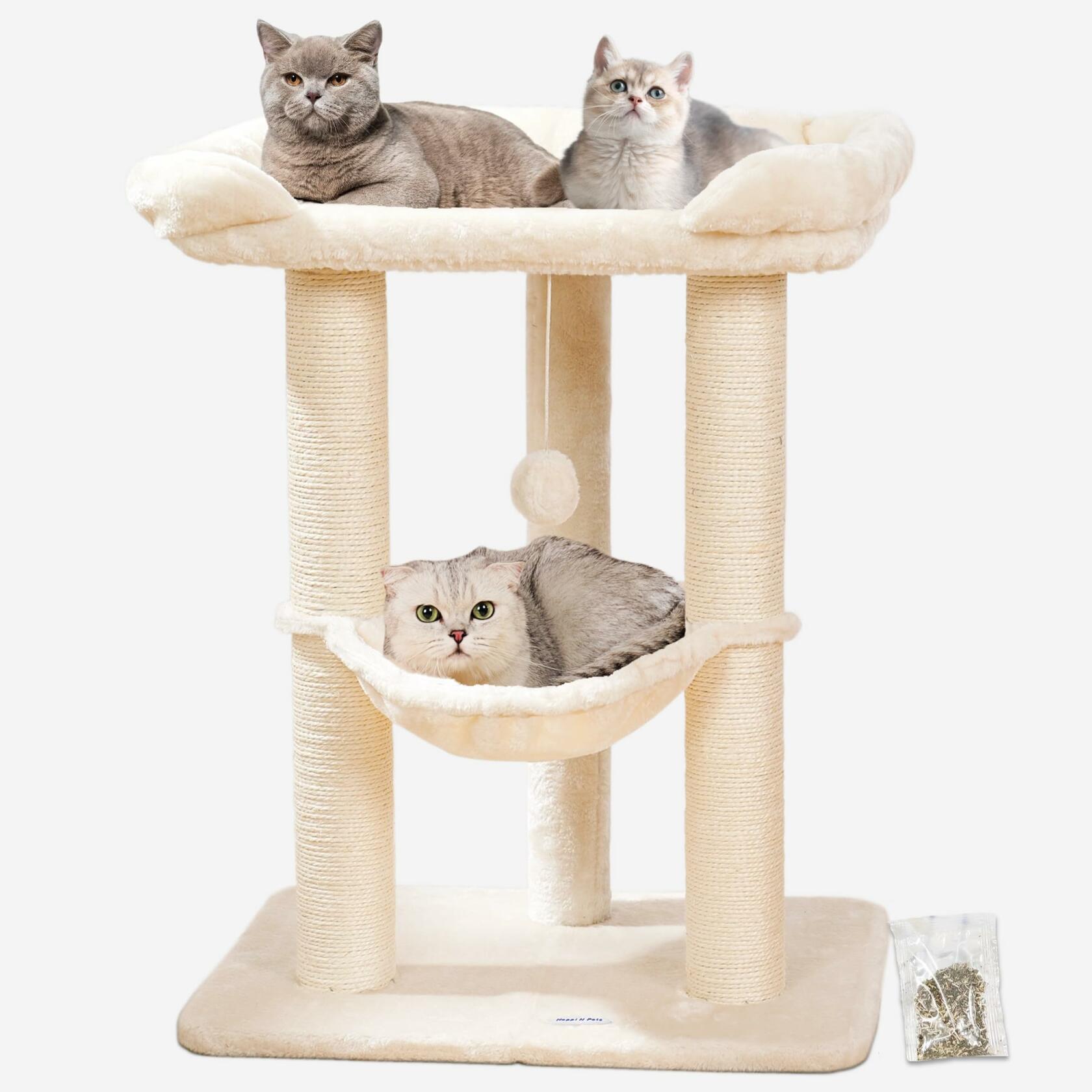 OPEN BOX Happi N Pets 28" Cat Tree, Large Bed for Big Cats, Small Cat Tower with