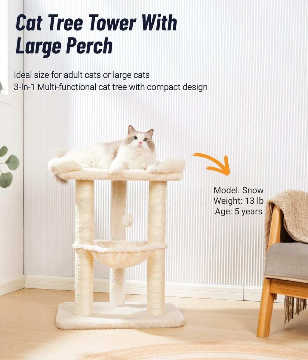 OPEN BOX Happi N Pets 28" Cat Tree, Large Bed for Big Cats, Small Cat Tower with