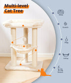 OPEN BOX Happi N Pets 28" Cat Tree, Large Bed for Big Cats, Small Cat Tower with