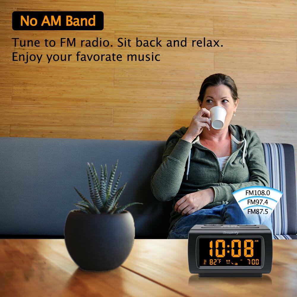 DreamSky Alarm Clock Radios for Bedrooms with Battery Backup, Large Big Numbers