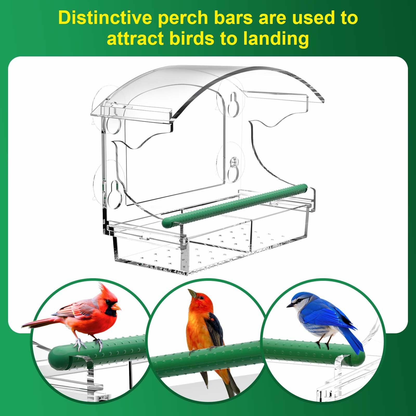 BPYOT Clear Acrylic Window Bird Feeder for Outside with 4 Strong Suction Cups