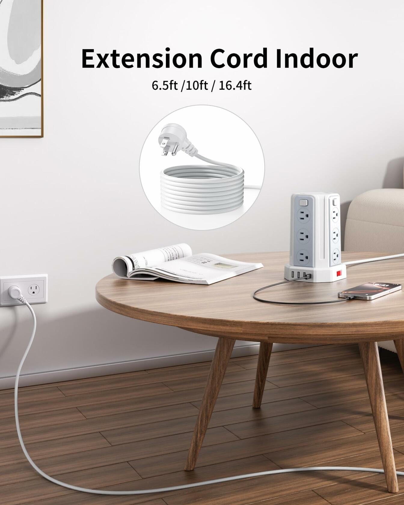 Power Strip Surge Protector, 6.5 Ft Extension Cord with 12 AC Multiple Outlets 4