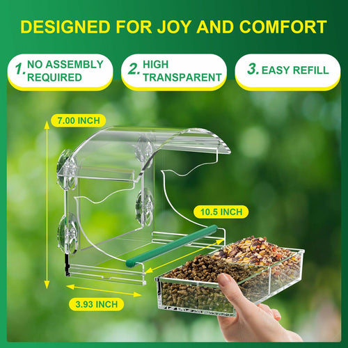 BPYOT Clear Acrylic Window Bird Feeder for Outside with 4 Strong Suction Cups