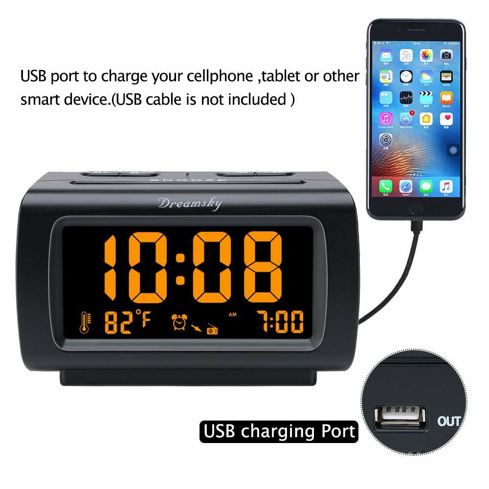 DreamSky Alarm Clock Radios for Bedrooms with Battery Backup, Large Big Numbers