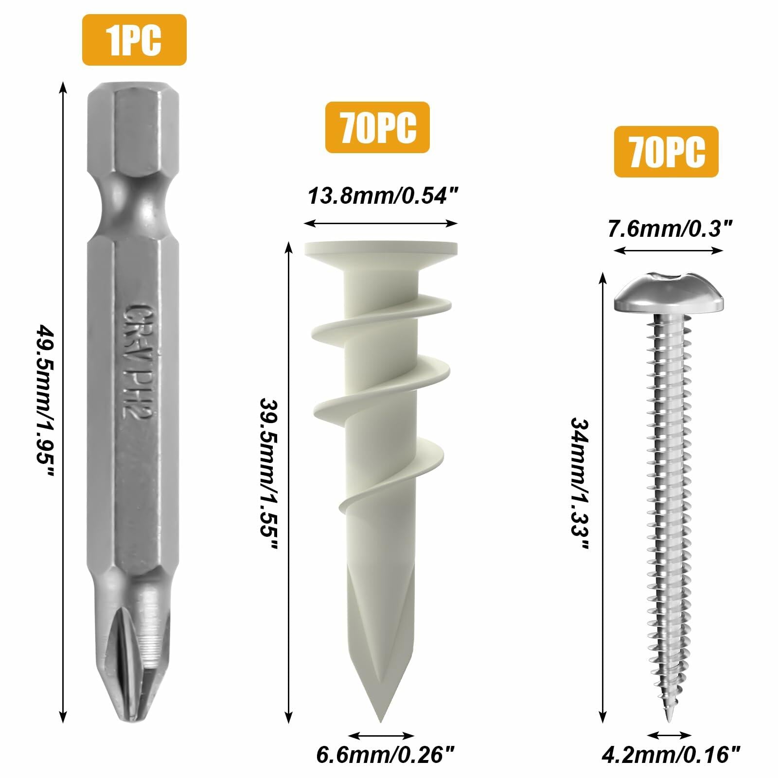 KURUI 140Pcs #8 Self Drilling Drywall Anchors with Screws Kit, Heavy Duty Dry