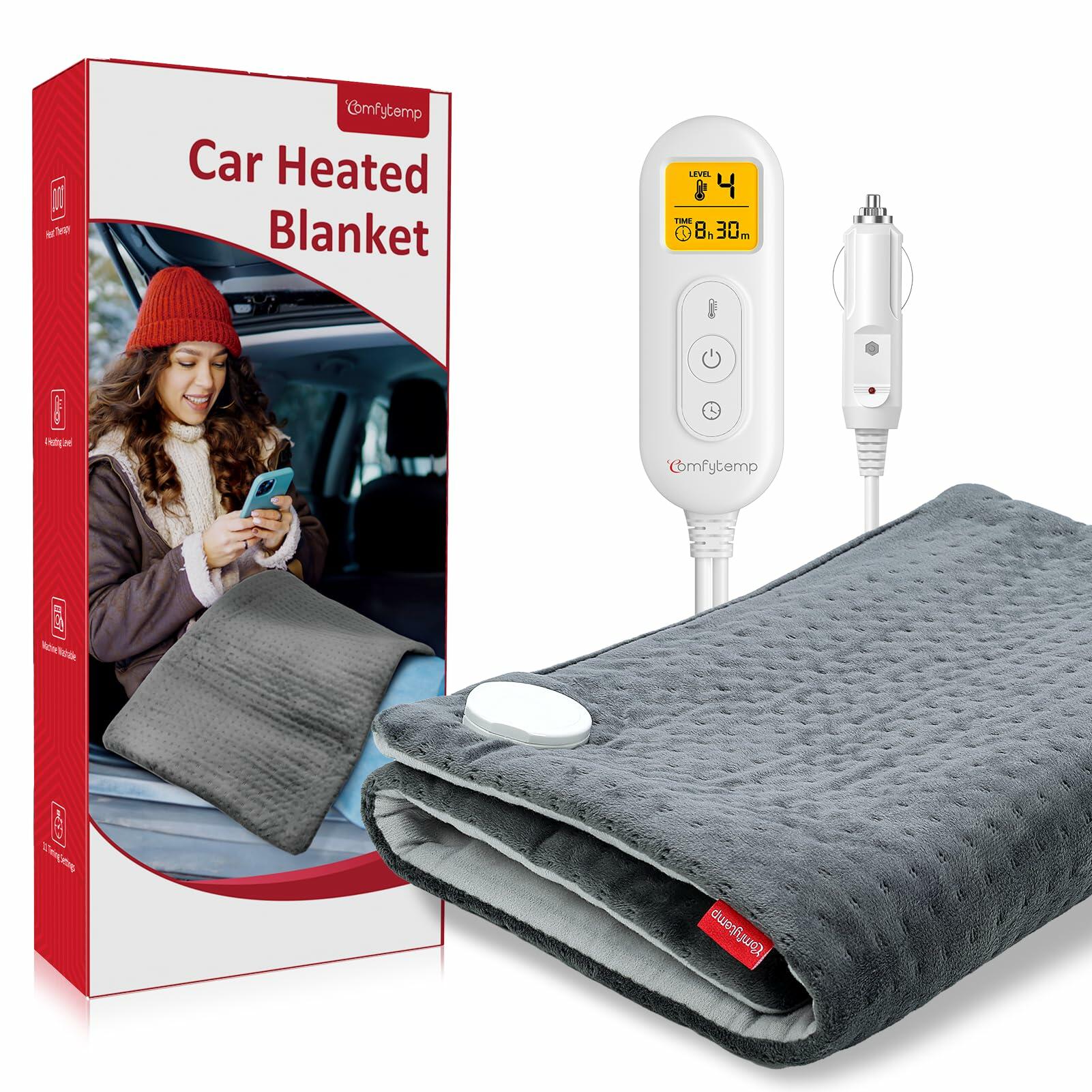Comfytemp 12V/24V Car Electric Blanket for Back Soothing 17" x 33", 4 Heat