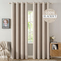 MIULEE 100% Blackout Linen Textured Curtains for Bedroom Solid Thermal Insulated