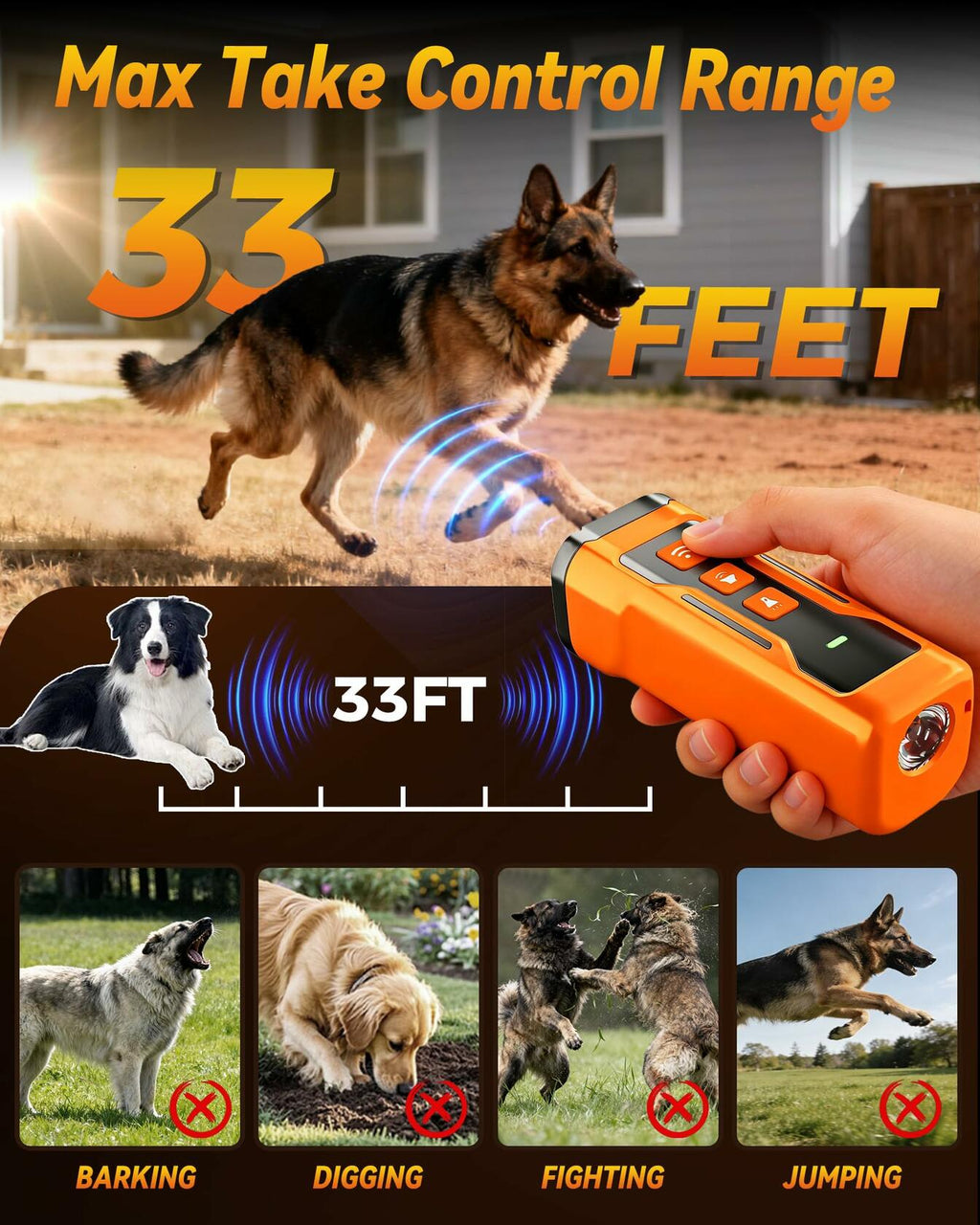 iBurr Dog Bark Deterrent Devices, 6 Modes 3X Ultrasonic Anti Barking Device for