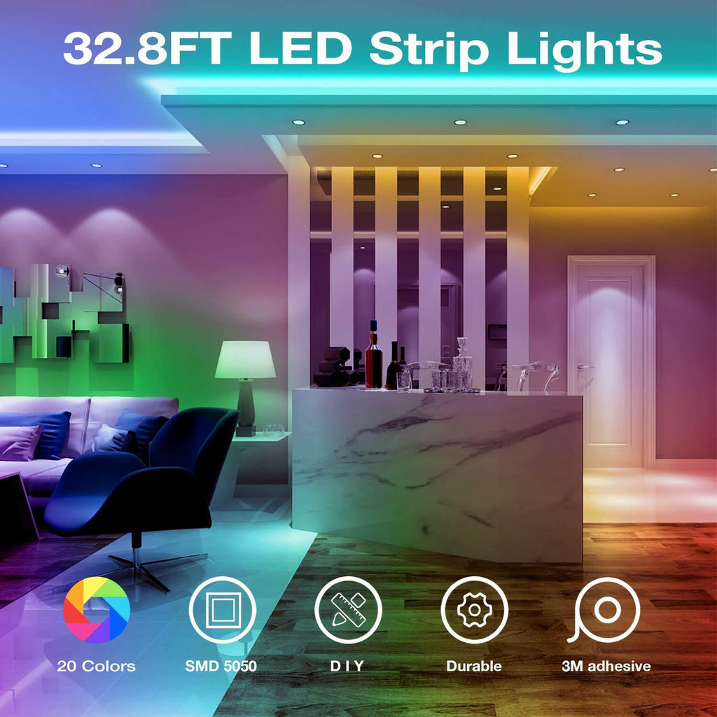DAYBETTER Led Strip Lights 32.8ft Kit with Remote and Power Supply Color