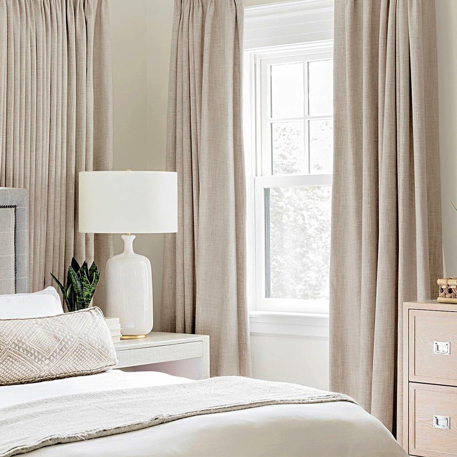 MIULEE 100% Blackout Linen Textured Curtains for Bedroom Solid Thermal Insulated
